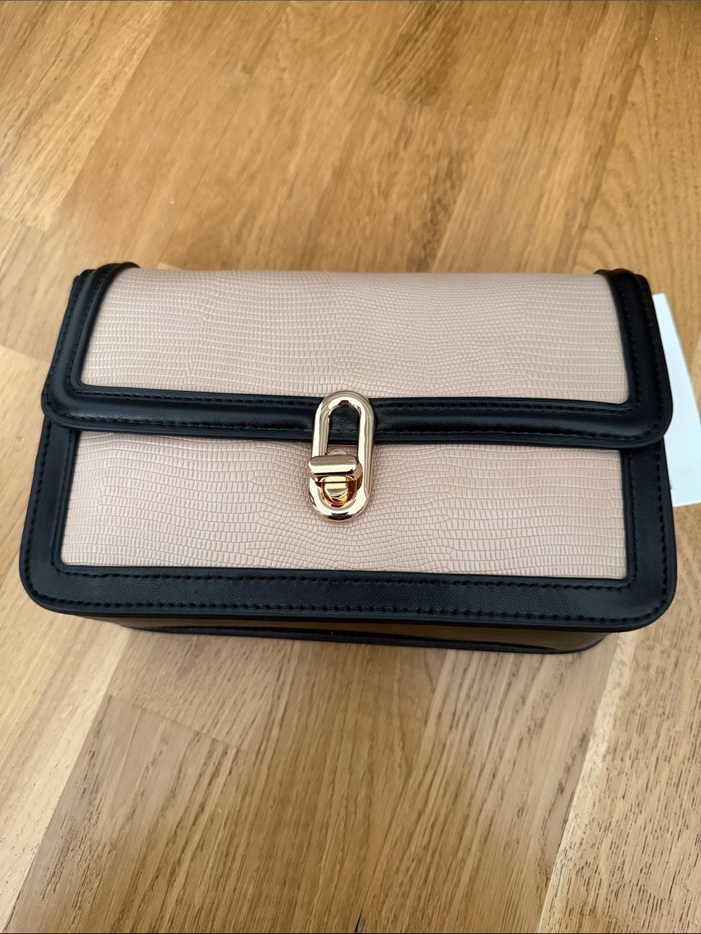 NWT Jules Kae Elegant Beige and Black Crossbody Bag with Gold Hardware